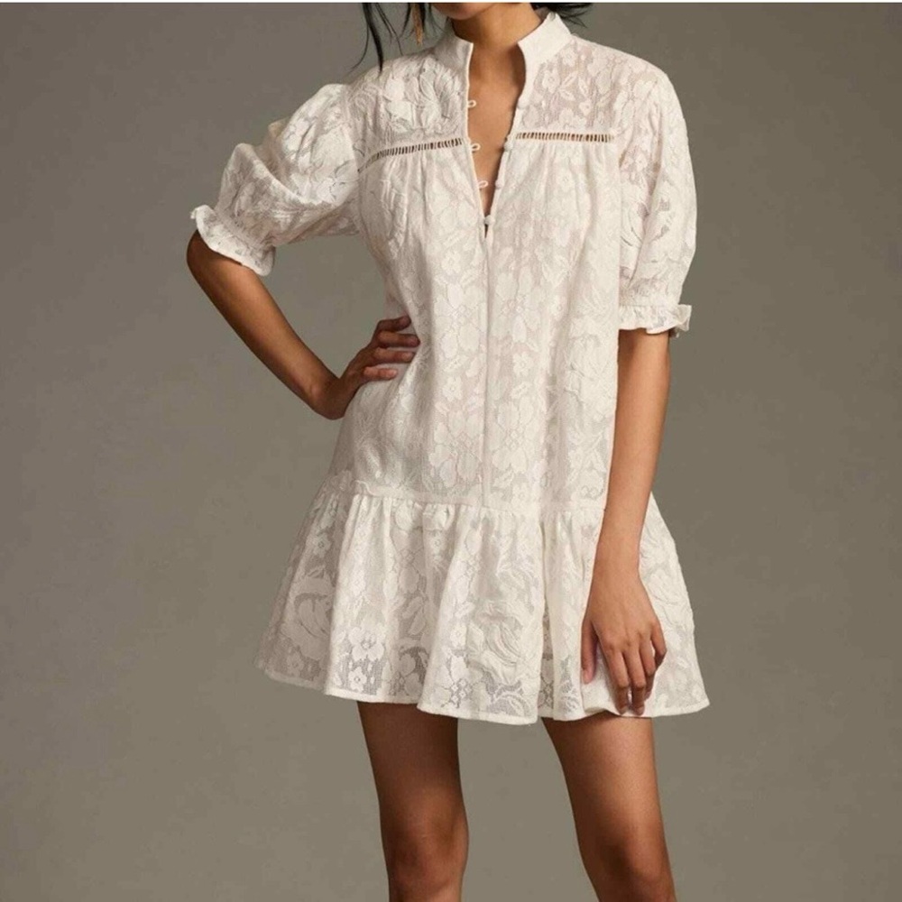 Anthropologie Porridge White Lace Tiered Dress